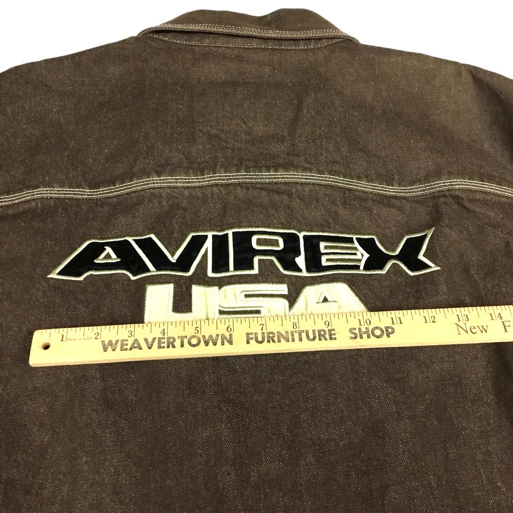 Avirex USA Mens XXL Brown Cotton Denim Trucker Jacket Embroidered Logo Vintage - Picture 13 of 13